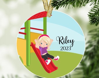 Girl on Playground Personalized Christmas Ornament, Toddler Ornament, Christmas Gift, Keepsake Ornament, Gift for Girls, Custom Ornament