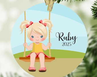Girl on Swing Personalized Christmas Ornament - Toddler Ornament - Christmas Gift for girls - Keepsake Ornament