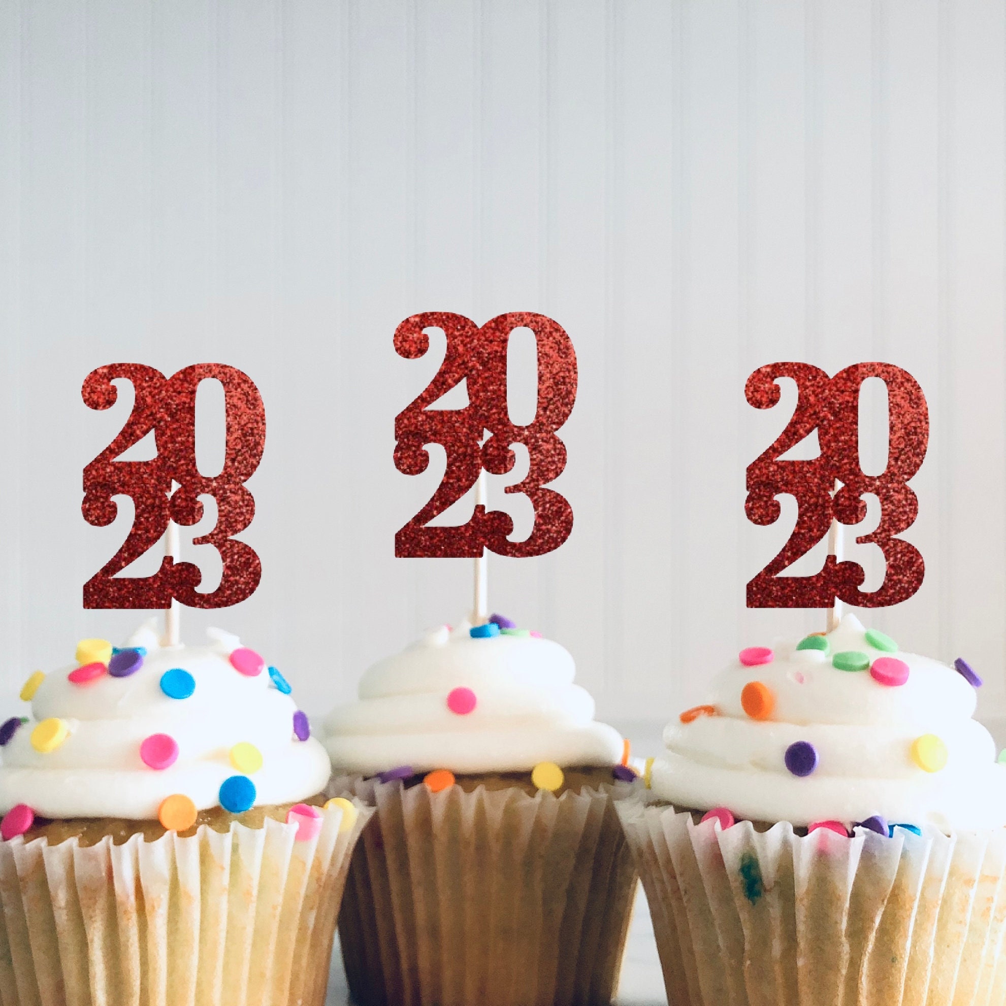 Graduation Glitter Cupcake Toppers - Graduation Party Cupcake Toppers, Class of 2024, High School Grad, Graduation Cap