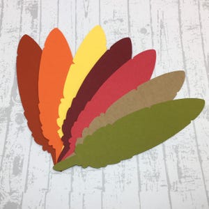 Paper Die Cut Feathers 5" - Thanksgiving Table - Place Cards - Autumn Craft - Turkey Feather -  Bulletin Board