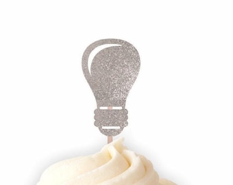 Lightbulb Cupcake Toppers, Electrician Birthday, Birthday Party, Electrician Graduation, Electrician Retirement Party, Science Party