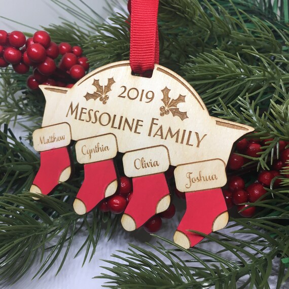 Family Personalized Christmas Ornament Laser Engraved Wood