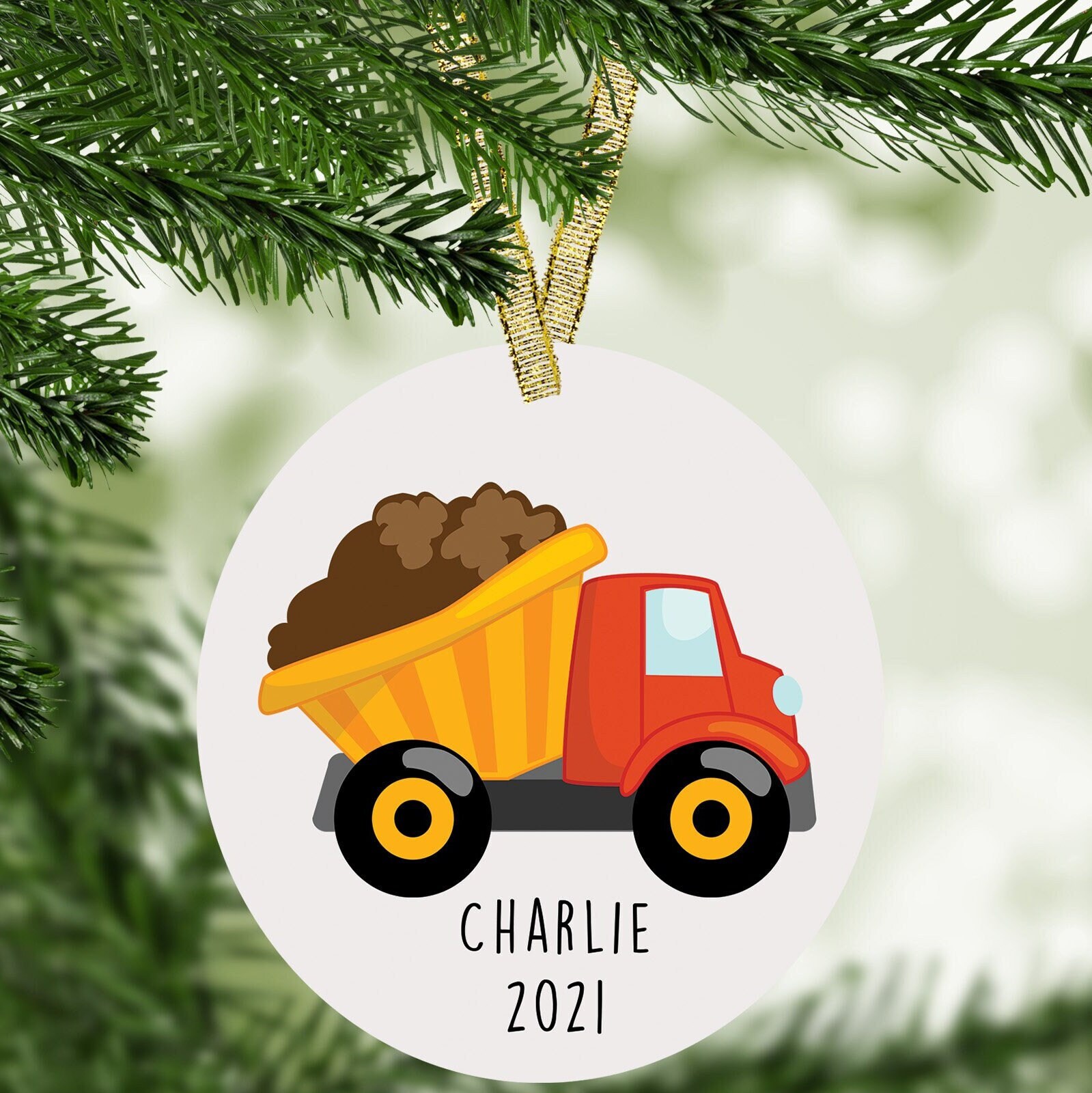 Ornement de Noël personnalisé de camion à benne basculante Ouvrier