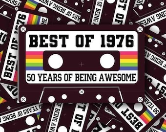 1976 Cassette Stickers, 50th Birthday Party, 70's Theme, 70's Party, Envelope Seal, Favor Stickers