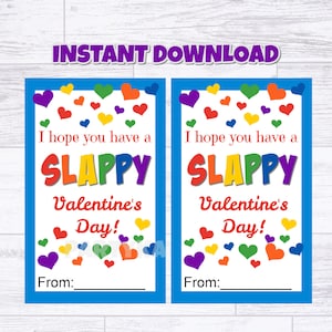 Slap Bracelet Printable Valentine Tag  - Instant Download Valentine&#39;s Day Label - Kids Class Gift