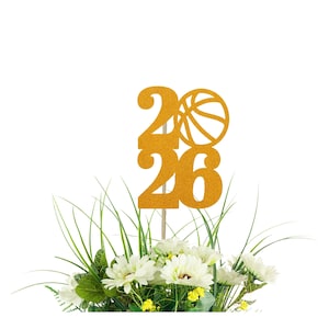 Class of 2026 Graduation Party Decor - Basketball Glitter Centerpiece Picks