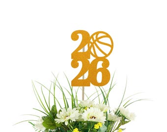 Class of 2027 Graduation Party Decor - Basketball Glitter Centerpiece Picks
