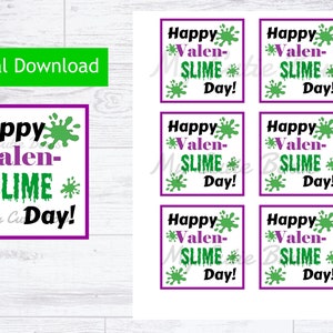Instant Download Happy Valen-Slime Day Tags - Printable Valentines, Slime Tag, Class gift, Kids Valentines, Valentines Day