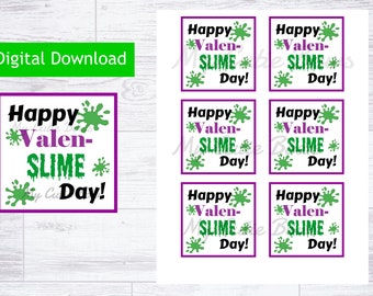 Instant Download Happy Valen-Slime Day Tags - Printable Valentines, Slime Tag, Class gift, Kids Valentines, Valentines Day