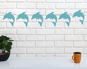 Dolphin Banner, Glitter Garland, Beach Party, Ocean Party, Under The Sea, Dolphin Birthday, Birthday Party