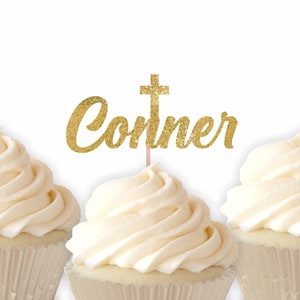 Custom Cross Cupcake Toppers - Baptism Cupcake, Christening Cupcake, Holy Communion, Confirmation Party, Communion Party,