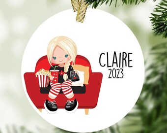 Movie Night Christmas Ornament - Girls Night, Movie Lover, Movie Ornament, Movie Theater, Teen Gift, Film Student