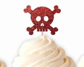 Jolly Roger Pirate Skull Cupcake Toppers - Pirate Party Decor and Food Picks