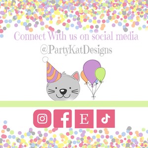 a cat with a party hat and balloons