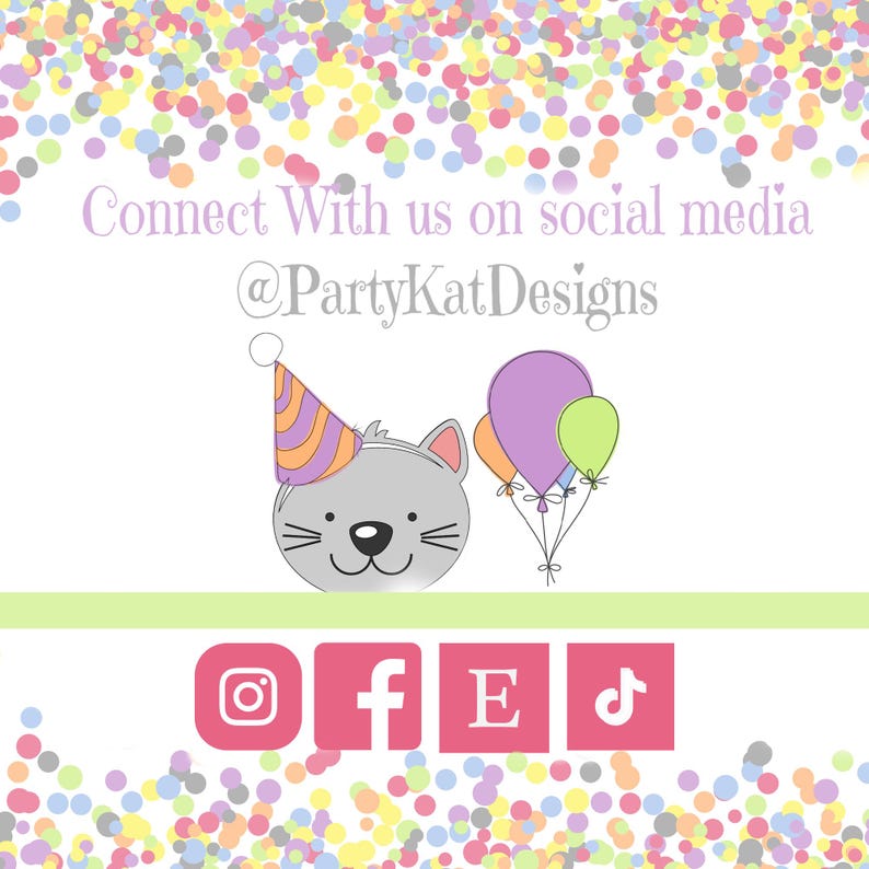 a cat with a party hat and balloons