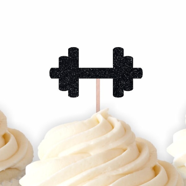 Dumbbell Cupcake Toppers, Fitness Cupcake Toppers, Weightlifter Birthday Decorations, Athlete Party Decorations, Bodybuilder Party Decor