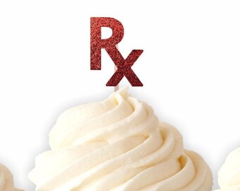 RX Cupcake Toppers, Prescription Medicine, Doctor Party, Party Decorations, Pharmacist Graduation, Graduation Party, Pharmacy Party