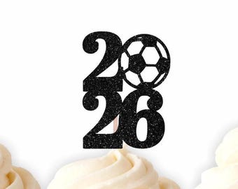 2027 Soccer Glitter Cupcake Toppers - Soccer Player, Graduation Party Cupcake Toppers, Class of 2027, High School Grad,