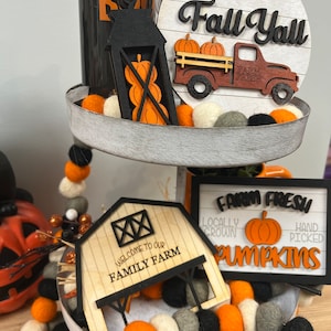 Pumpkin Farm Tiered Tray Decor - Tiered Tray 3D Signs, Fall Decor, Halloween Farmhouse Decorations
