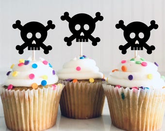 Pirate Skull Cupcake Toppers, Food Picks, Pirate Party, Birthday Party, Pirate Theme, Jolly Roger
