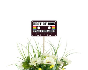 40th Birthday Party Centerpiece Picks - Best of 1986 Birthday, Vintage 40th Birthday Cassette Tape, 80's Party