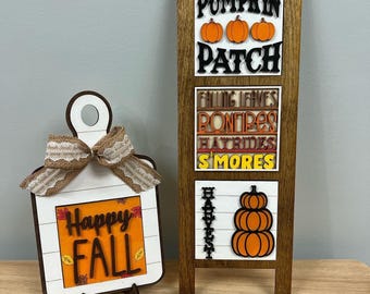 Fall Interchangeable Sign - Leaning Ladder Decoration - Cutting Board Sign - Tiered Tray Decor - Wood Signs