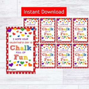 Chalk Full of Fun Valentine&#39;s Day Printable Tag, Instant Download, Chalk Label, Kids Non-Candy Valentine