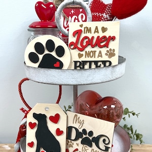 Dog Valentine&#39;s Day Tiered Tray Decor - Valentine&#39;s Day Home Decor Signs, Dog Lover Tiered Tray