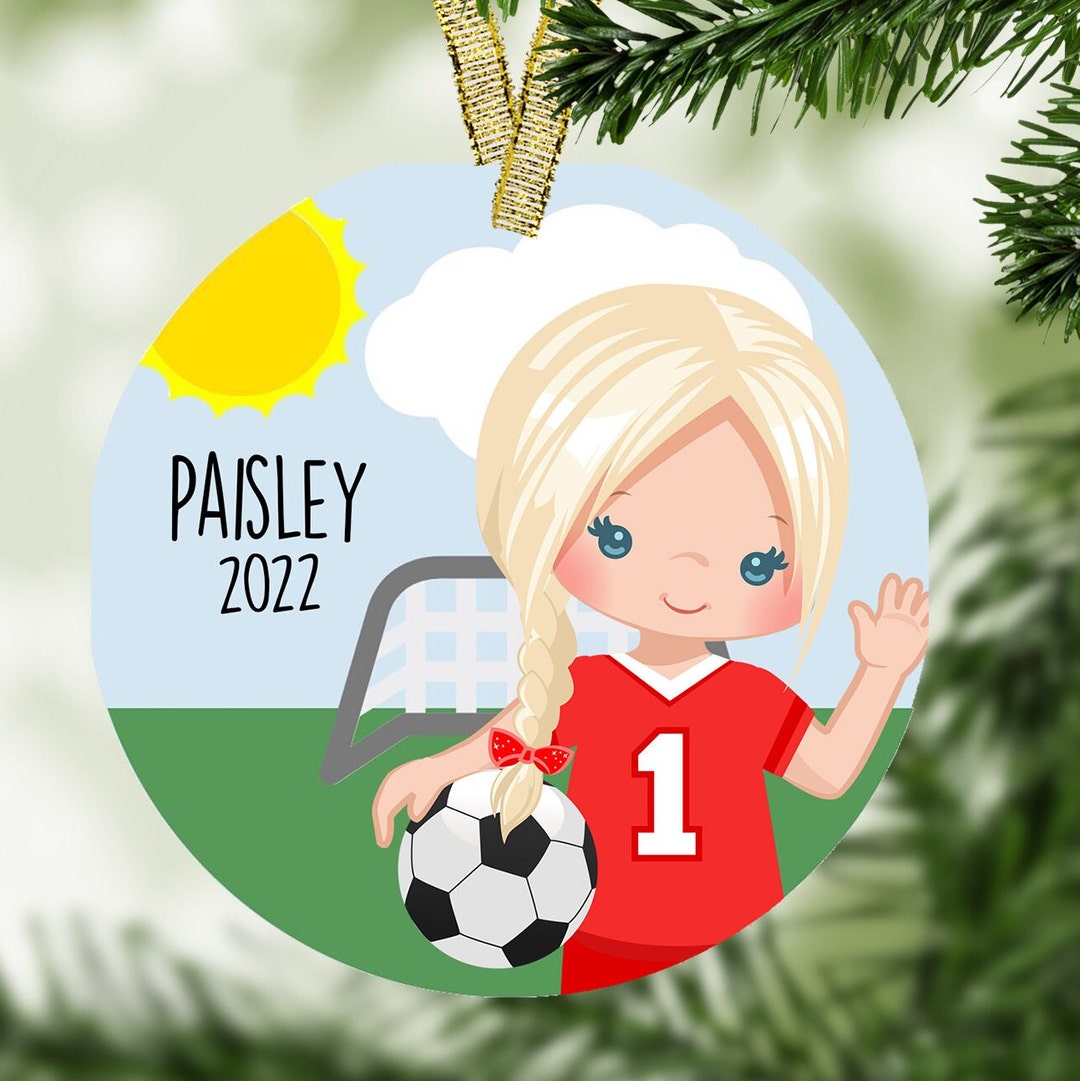 Soccer Player Christmas Ornament, Soccer Ornament, Red Uniform