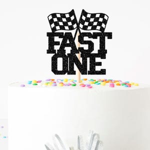 Fast ONE Cake Topper - Racecar First Birthday Party,  Race Car Party Decorations, 1st Birthday Cake, Checkered Flag, Racing Party