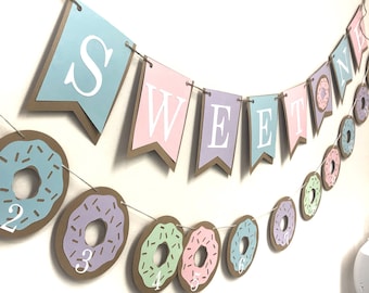 Sweet One Banner,  First Birthday, 12 Month Photo Banner, Donut Grow Up, 1st Birthday, Birthday Party Decoration