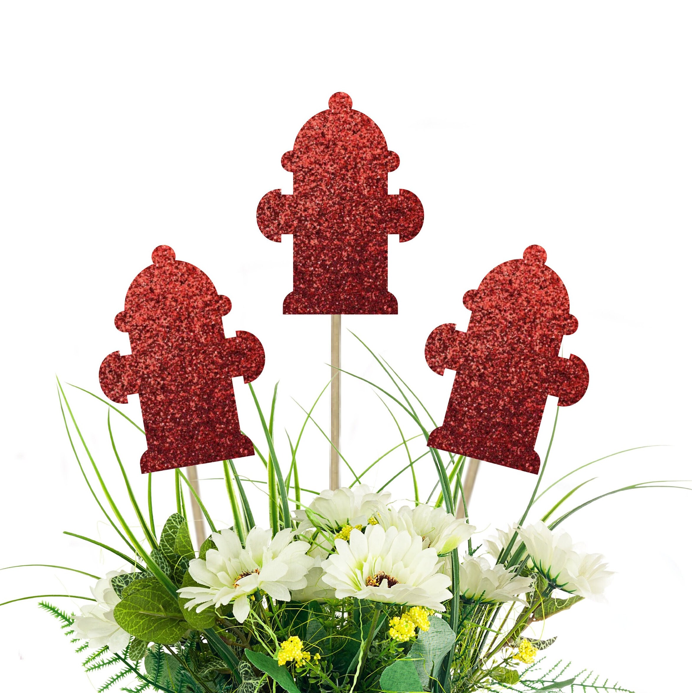 Fire Hydrant Centerpiece Picks Firehouse Party Birthday Party Table Decoration Firefighter Party Party Decor