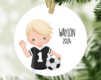 Soccer Player Christmas Ornament,  Black Uniform, Personalized Gift, Soccer Ornament, Football Player, Team Gift