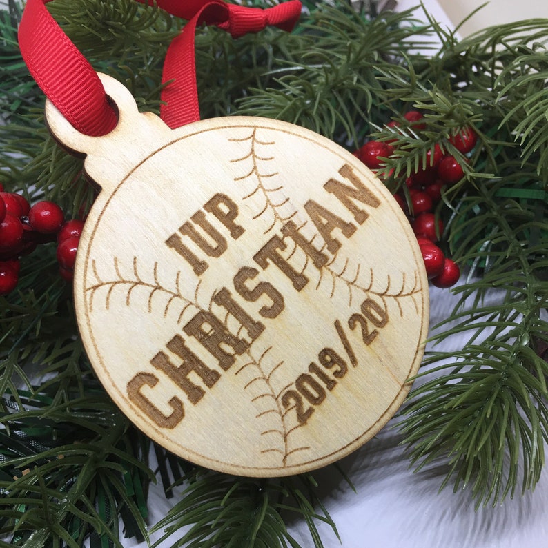Baseball Christmas Ornament Laser Engraved Wood Personalized Etsy