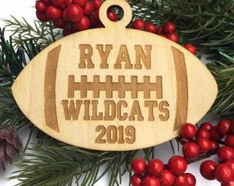 Football Christmas ornament - Engraved Personalized gift, Coach Gift, Wood Football Ornament, Christmas Gift