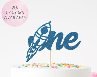 Rocket Ship Cake Topper, Space Themed 1st Birthday Topper, Galactic First Birthday Party Decoration, Alien Birthday Decor,