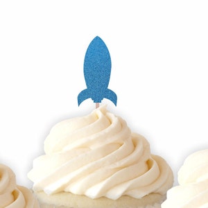 Rocket Ship Cupcake Toppers, Glitter Topper, Outer Space Party, Birthday Party, Space Birthday Party, first birthday,