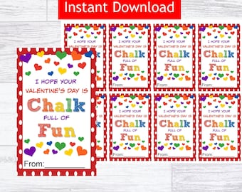 Chalk Full of Fun Valentine's Day Printable Tag, Instant Download, Chalk Label, Kids Non-Candy Valentine