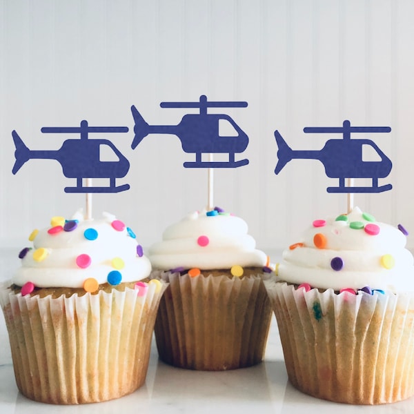 Helicopter Cupcake Toppers - Pilot Birthday Party, Travel Theme, First Birthday, Aviation party, Helicopter pilot Food Picks