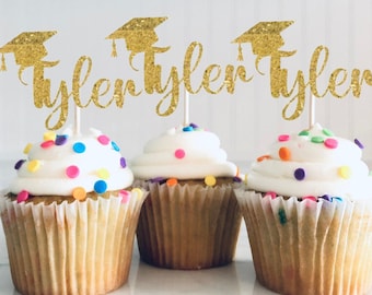 Custom Graduation Cupcake Toppers - Glitter Topper, Graduation Party, Class of 2027 , Name Cupcakes, Graduation 2027