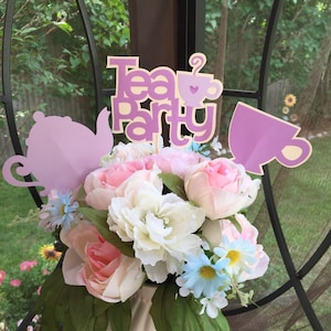 Tea Party Table Decorations - 6 Piece Set, Centerpiece Picks, Wonderland Theme, Garden Party, Birthday Party