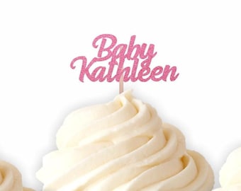 Custom Baby Cupcake Toppers, Personalized Cupcakes, Baby Shower Food Picks, Party Decor, Baby Name Reveal, Baby Name Toppers