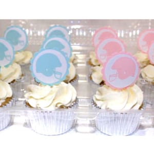 Gender Reveal Football Cupcake Toppers - Pink Vs Blue, Food Picks, Baby Shower, Party Decorations, Football Party