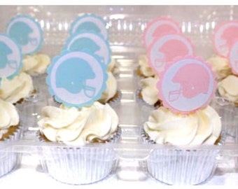 Gender Reveal Football Cupcake Toppers - Pink Vs Blue, Food Picks, Baby Shower, Party Decorations, Football Party