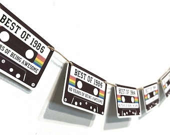 1986 40th Birthday Party Banner - Best of 1986 Cassette Tape, 80's Party