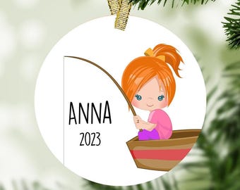Girl Fishing Personalized Christmas Ornament - Fishing Ornament - Personalized Gift - Outdoor gift -  Gift for girls