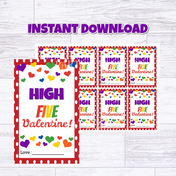 High Five Valentine -Sticky Hand Valentine, Valentine Printable, Kids Valentines, Classroom Valentines, School Valentines