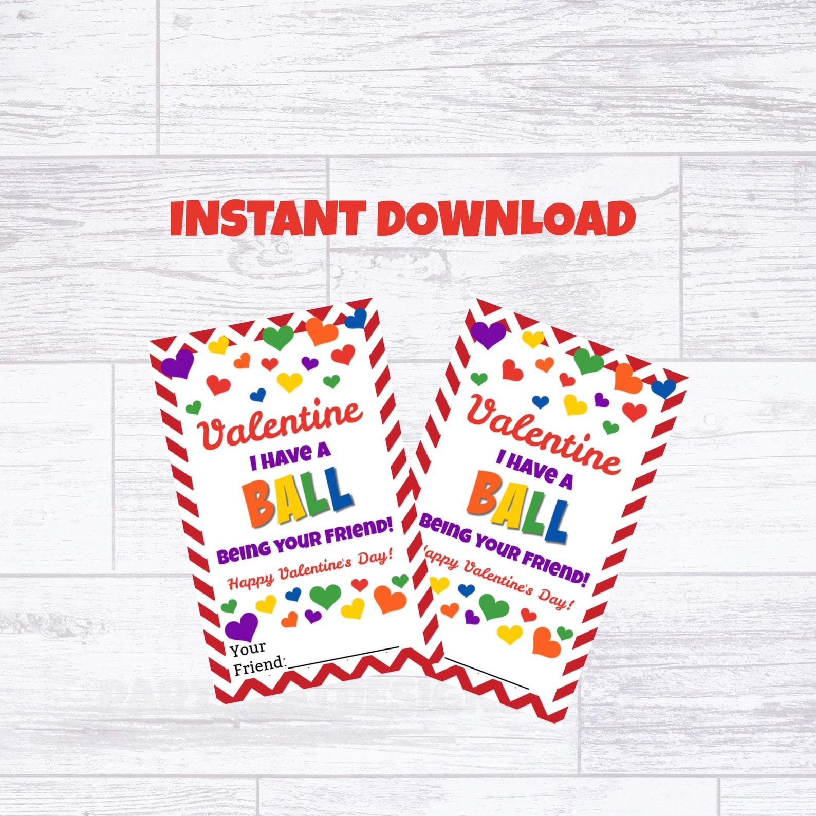 Bouncy Ball Printable Valentine Tag Instant Download Etsy