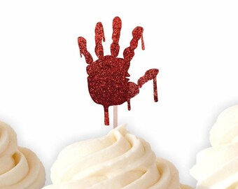 Bloody Hand Crime Scene Cupcake - True Crime Party, Crime Scene Birthday, Murder Mystery Party