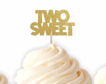 Two Sweet Cupcake Toppers - Donut Birthday Party Decorations, 2nd Birthday, Ice Cream Party, Two Sweeet Birthday